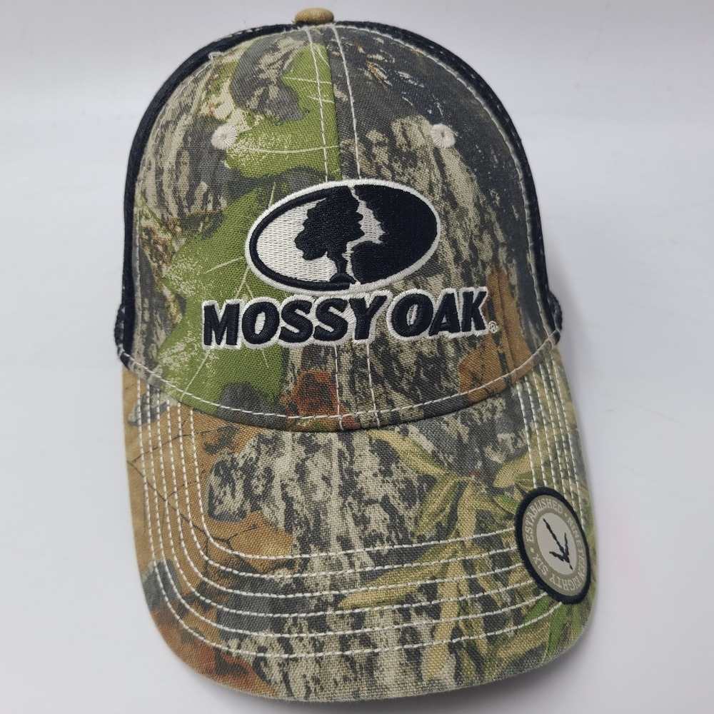 Mossy Oak Hat Fitted S-M Trucker Mesh Camo Green Black Hunting Outdoor Logo Men